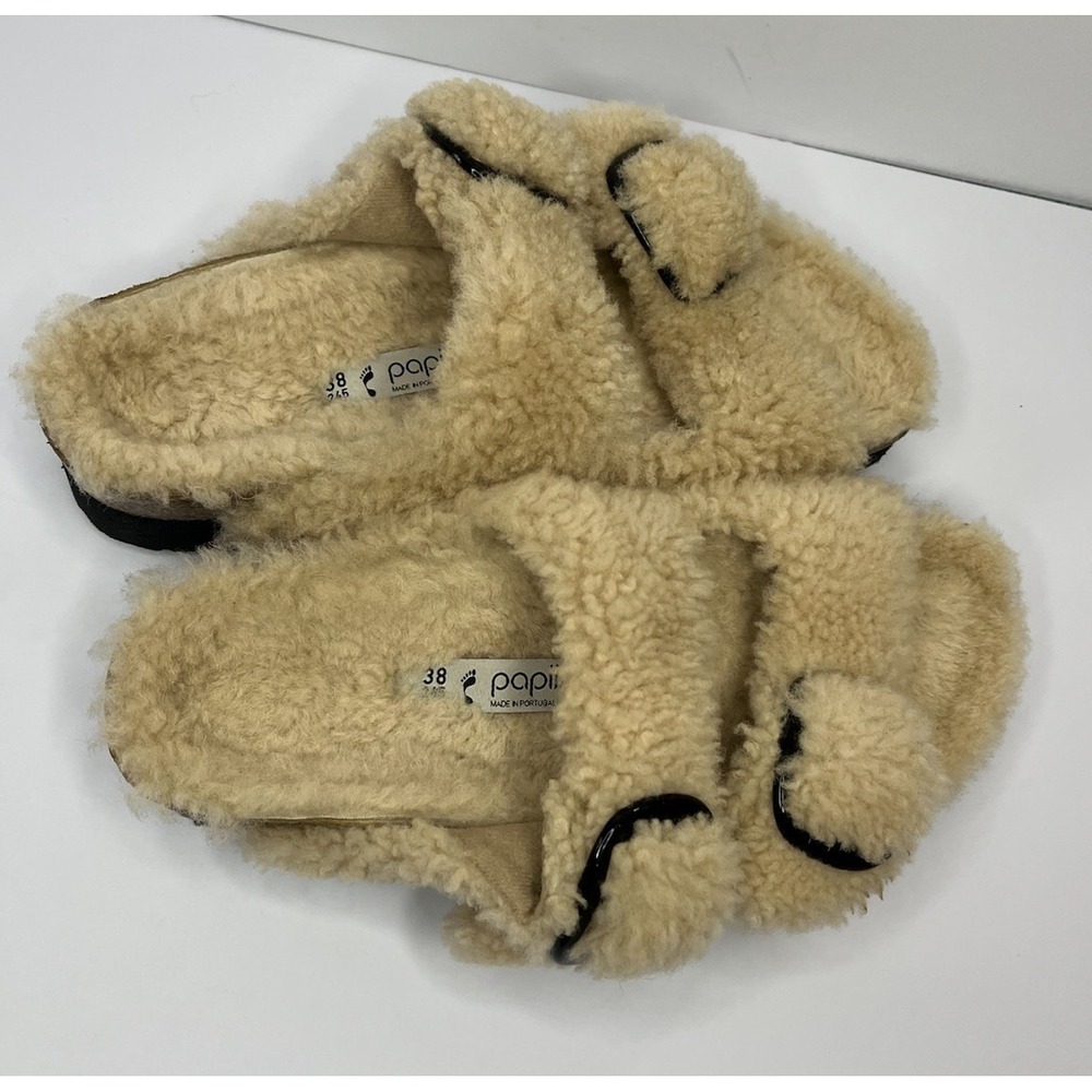Birkenstock Papillio Teddy Shearling Arizona Big Buckle Slide Sandals Women 7 38 - Picture 4 of 9